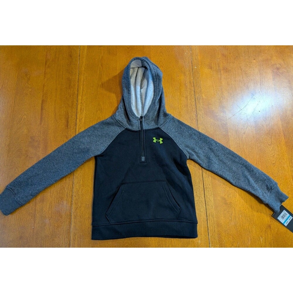 Under Armour Boys Hoodie Pitch Gray Black Logo Fleece Pullover Size 5 NWT